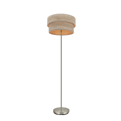 Pie de salón doble Smile de Fabrilamp, color níquel/madera gris, diseño moderno para iluminar tu salón.