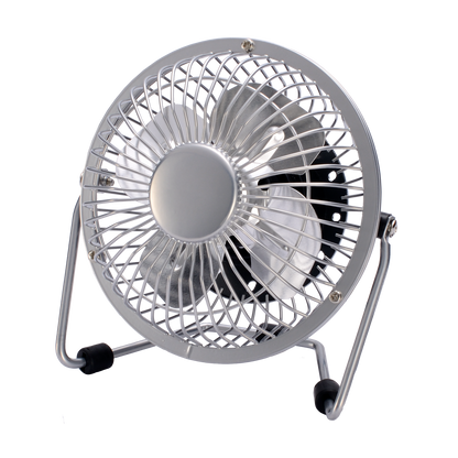 Elegante mini ventilador cromado, ideal para la oficina o el hogar