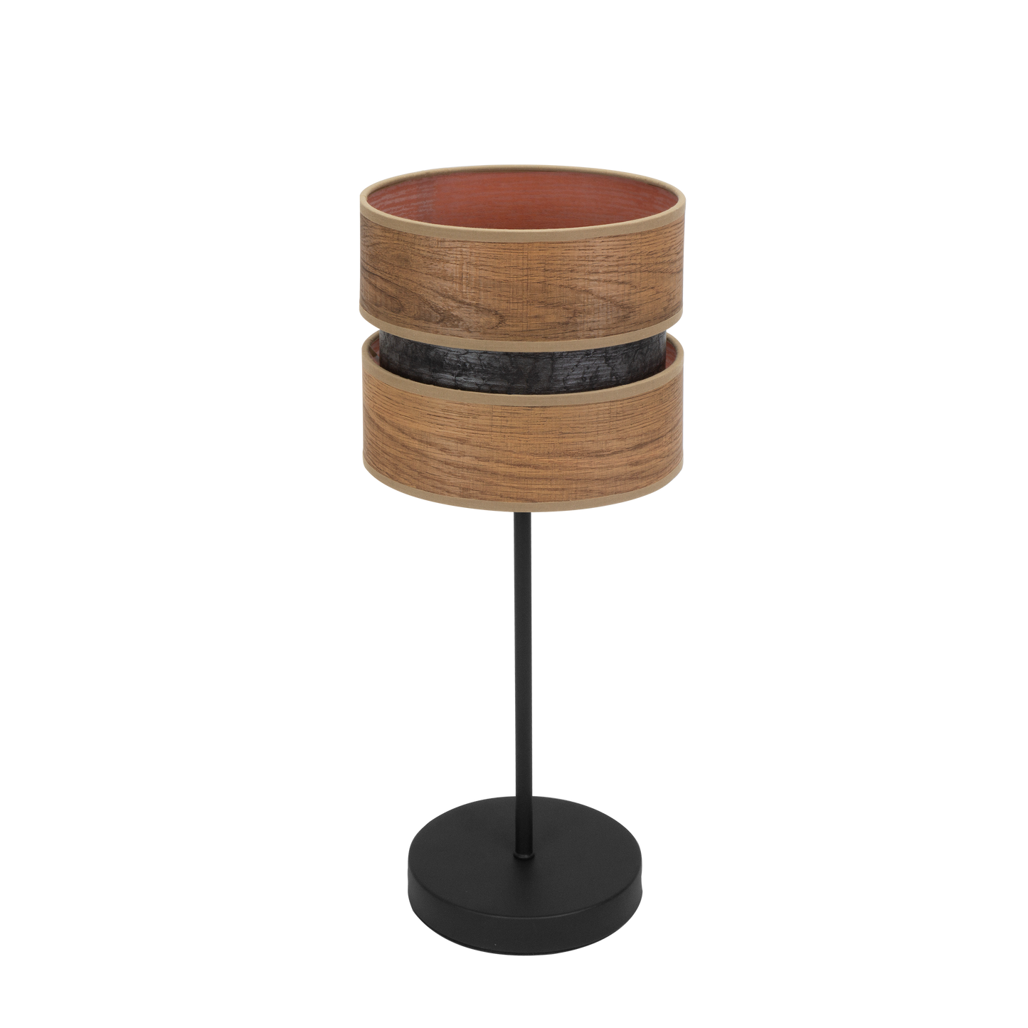 Lámpara Colet fabricada en metal y textil color negro y madera oscura