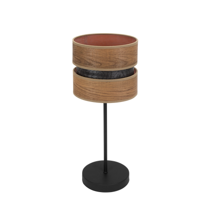 Lámpara Colet fabricada en metal y textil color negro y madera oscura
