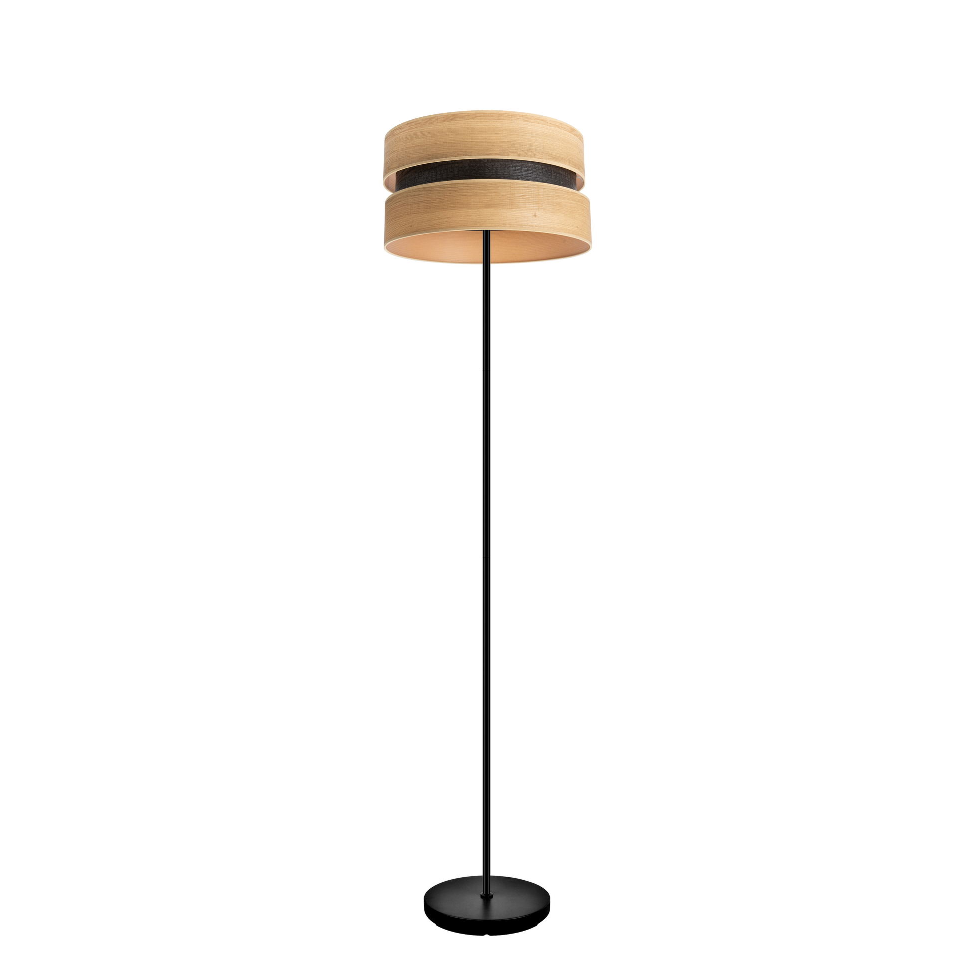 Lámpara Colet fabricada en metal y textil color negro y madera clara