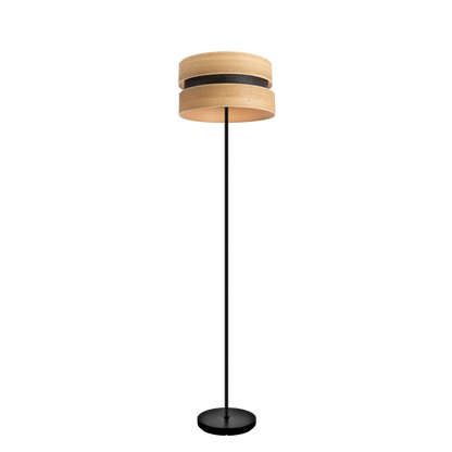 Lámpara Colet fabricada en metal y textil color negro y madera clara