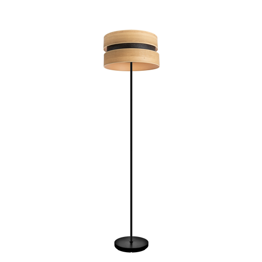 Lámpara Colet fabricada en metal y textil color negro y madera clara