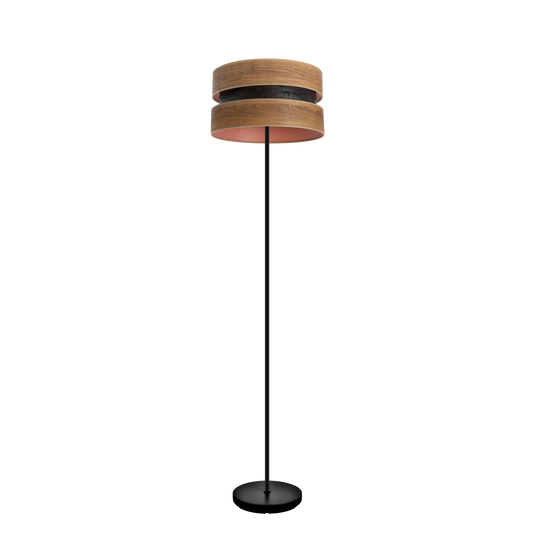 Lámpara Colet fabricada en metal y textil color negro y madera oscura, ideal para salón