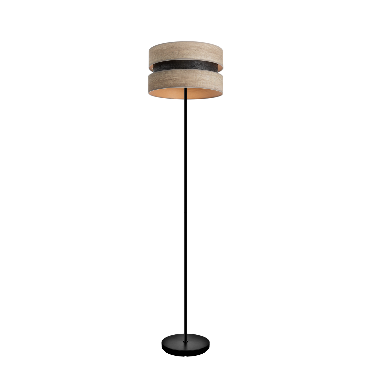 Lámpara Colet fabricada en metal color negro y textil color madera gris