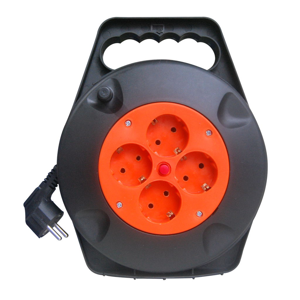 Enrollacable 4 enchufes, 5 metros, cable de cobre, termostato de seguridad, Fabrilamp, luzguru.com