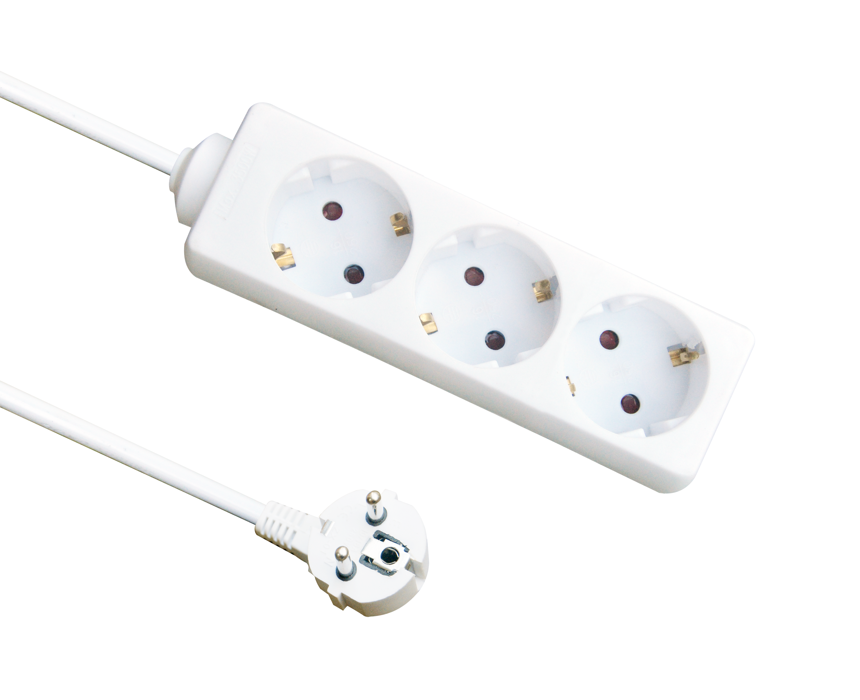 Base múltiple Fabrilamp de 3 enchufes, cable de 3 metros, color blanco.