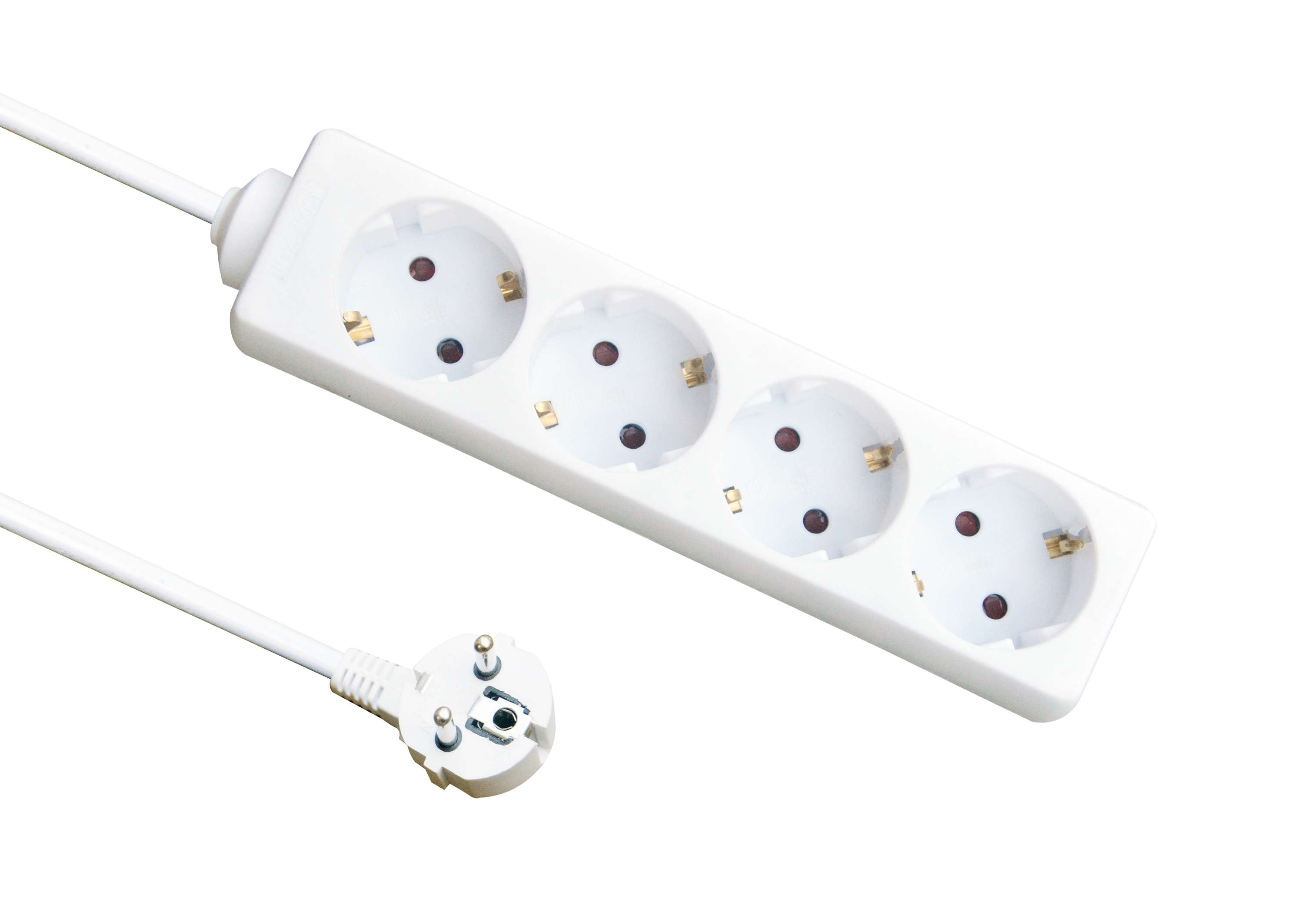 Base múltiple Fabrilamp de 4 enchufes con cable de 3 metros, ideal para conectar varios dispositivos.