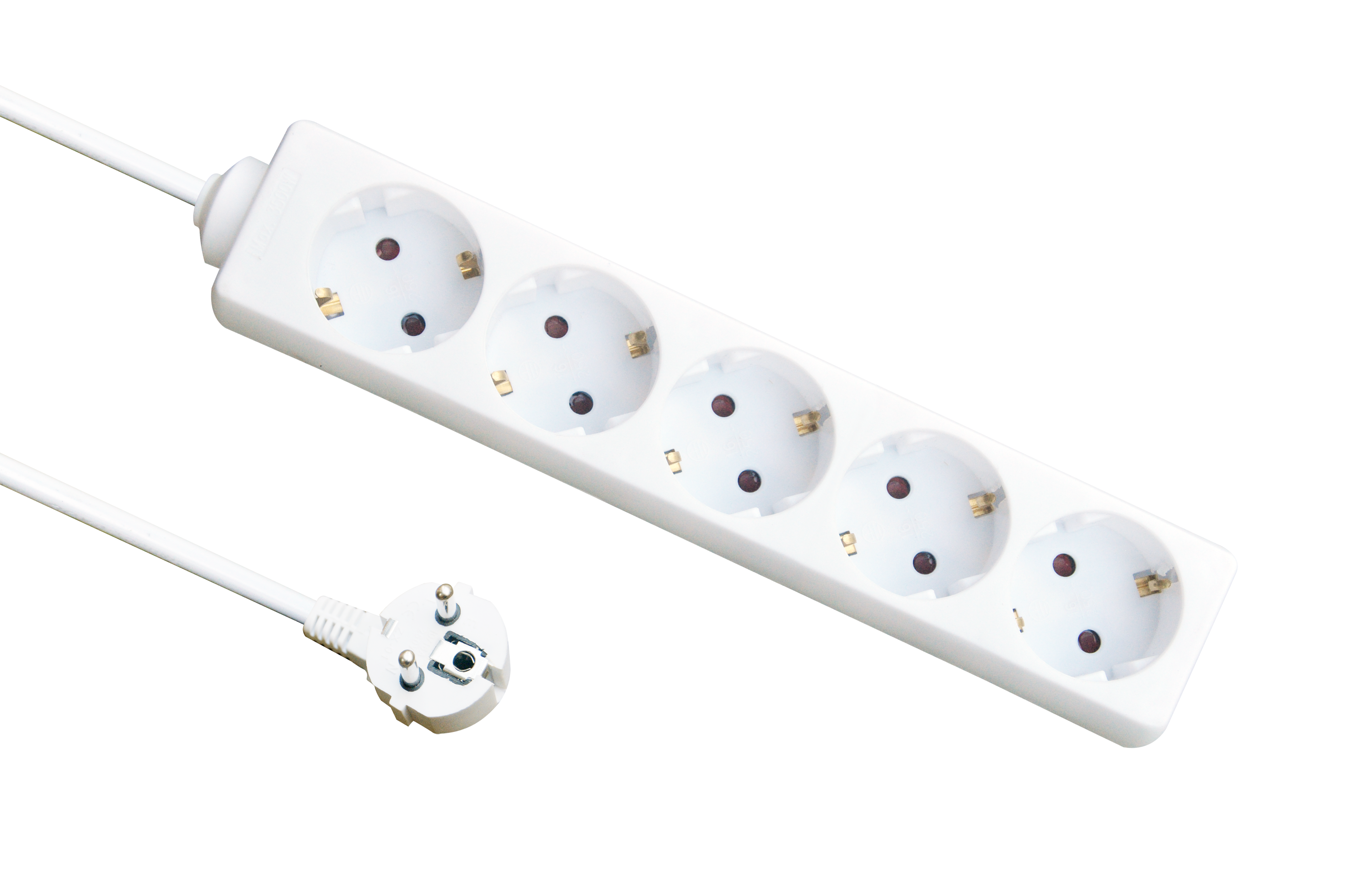 Base múltiple Fabrilamp con 5 enchufes, cable de 3 metros y 3500W de potencia máxima.