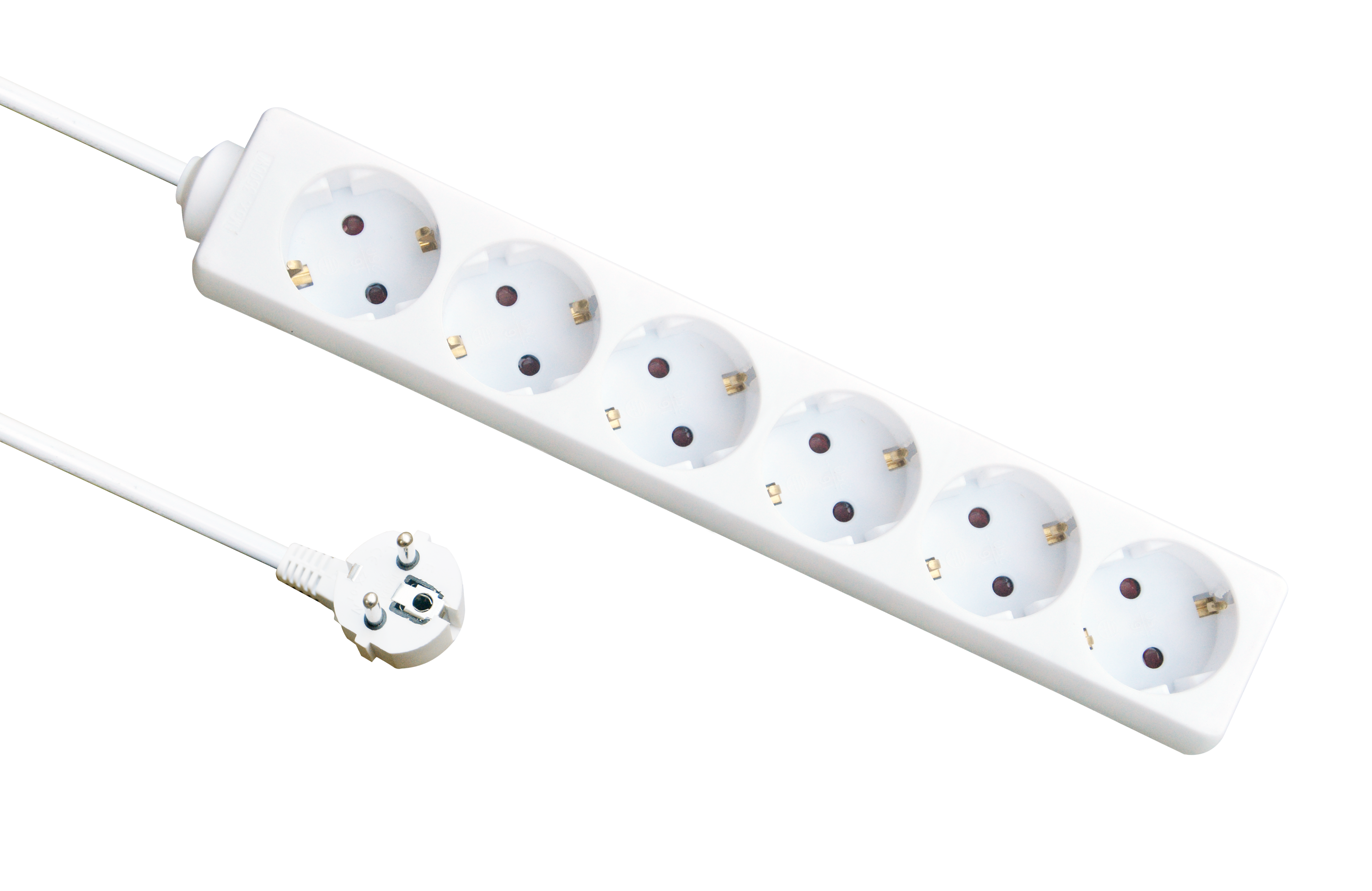 Base múltiple de 6 enchufes Fabrilamp con cable de 3 metros, ideal para conectar múltiples dispositivos.