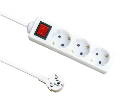 Base múltiple Fabrilamp de 3 enchufes con interruptor y cable de 1,5 metros.