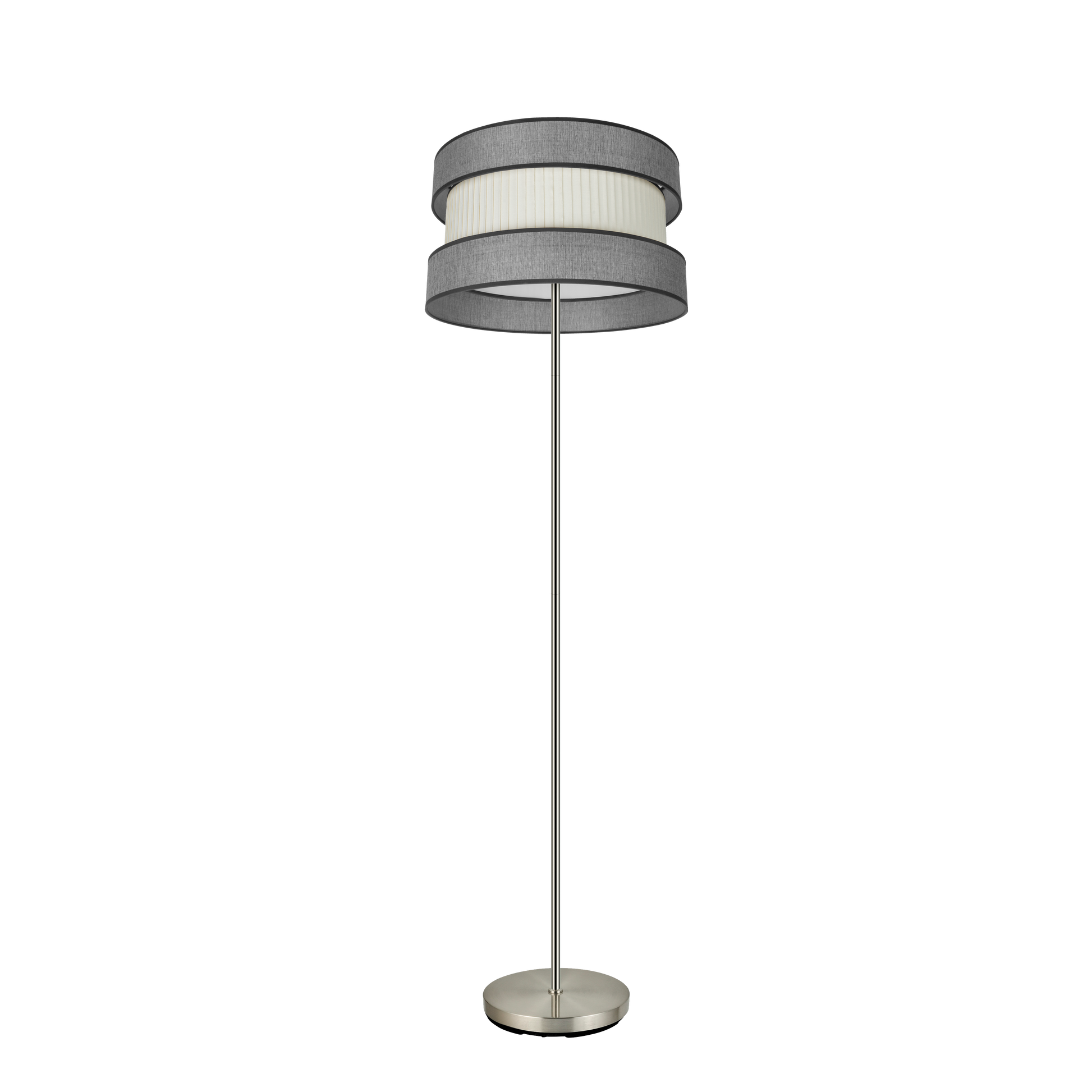 Lámpara de pie HOME fabricada en Metal color Níquel y pantalla Textil Gris-Beis