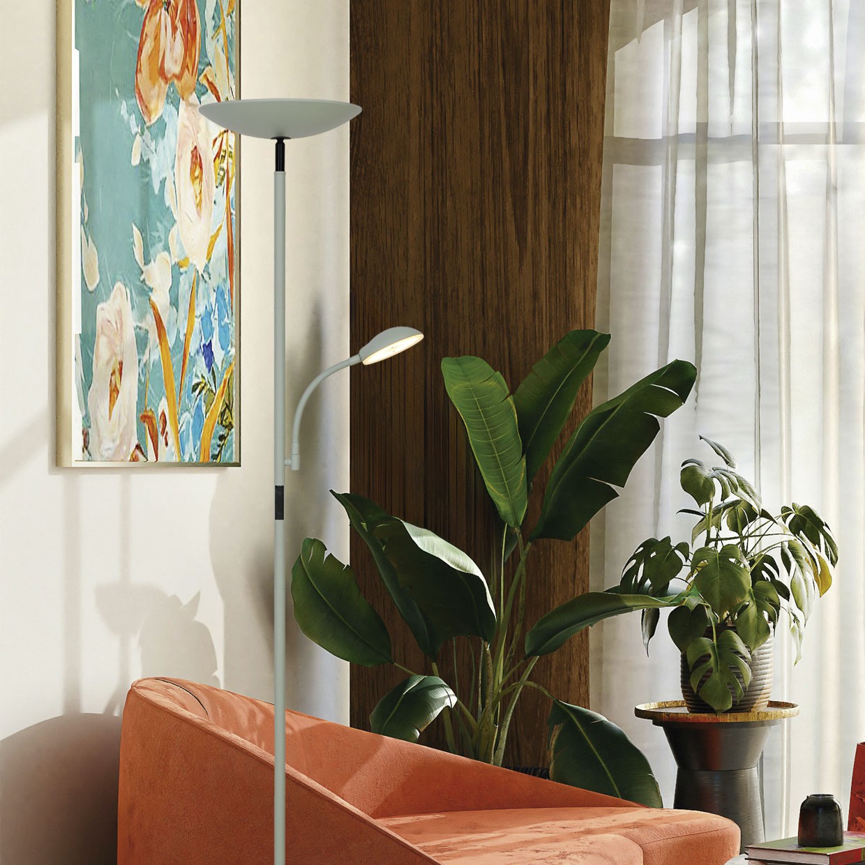 Píe de salón Kos verde instalado en salón moderno - Ambiente decorado