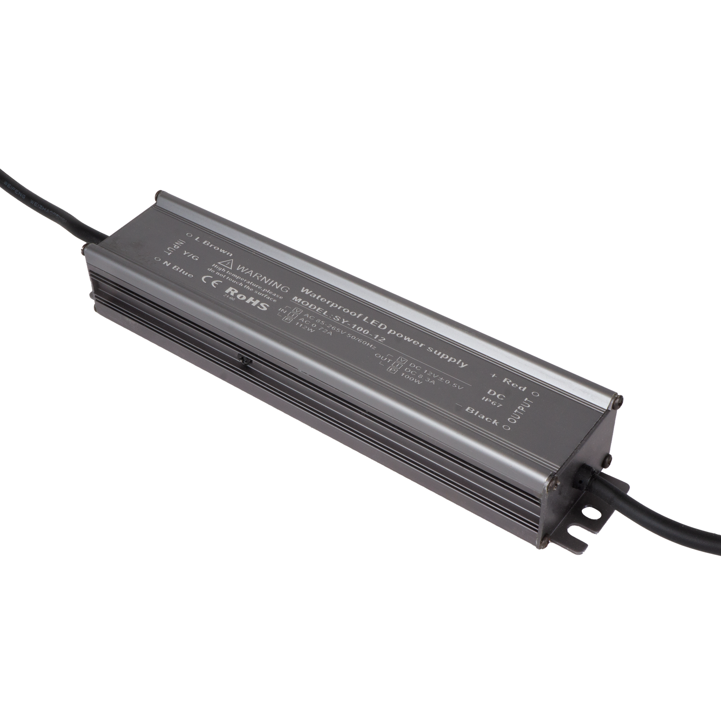 Transformador estanco fabricado en aluminio color grafito, ideal para tiras LED