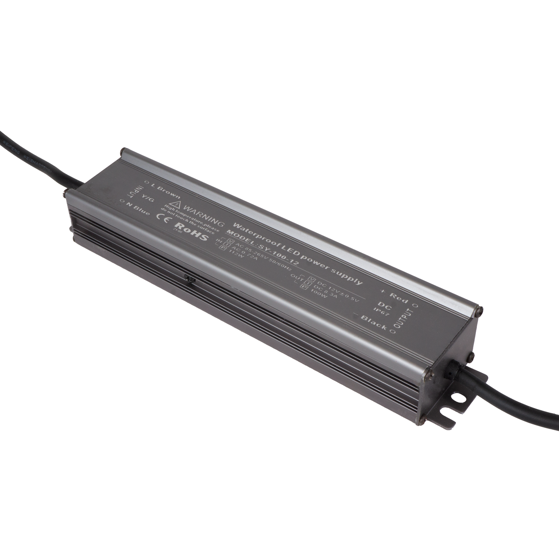 Transformador estanco fabricado en aluminio color grafito, ideal para tiras LED