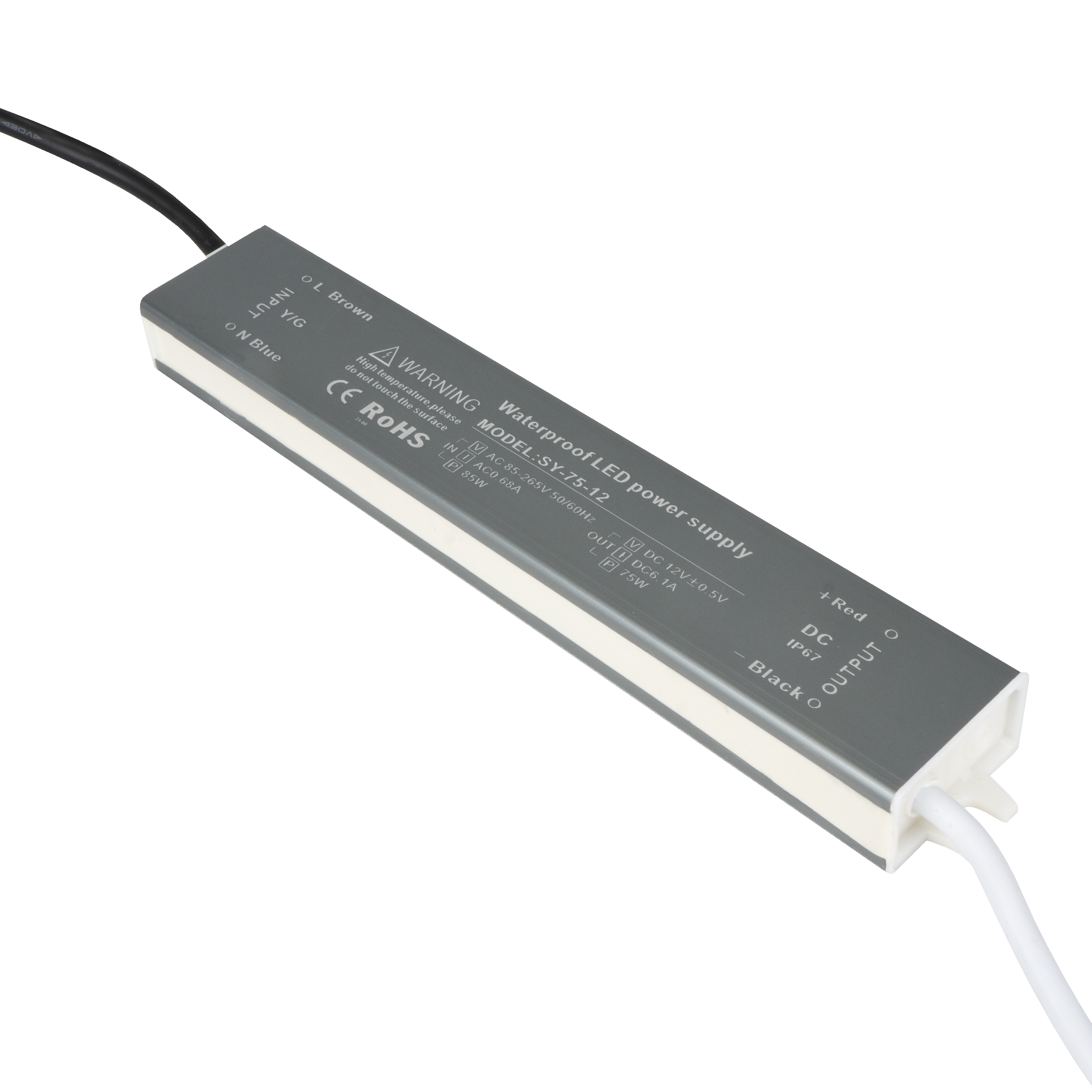 Transformador Estanco 75W 12V IP68 Fabrilamp - Vista frontal