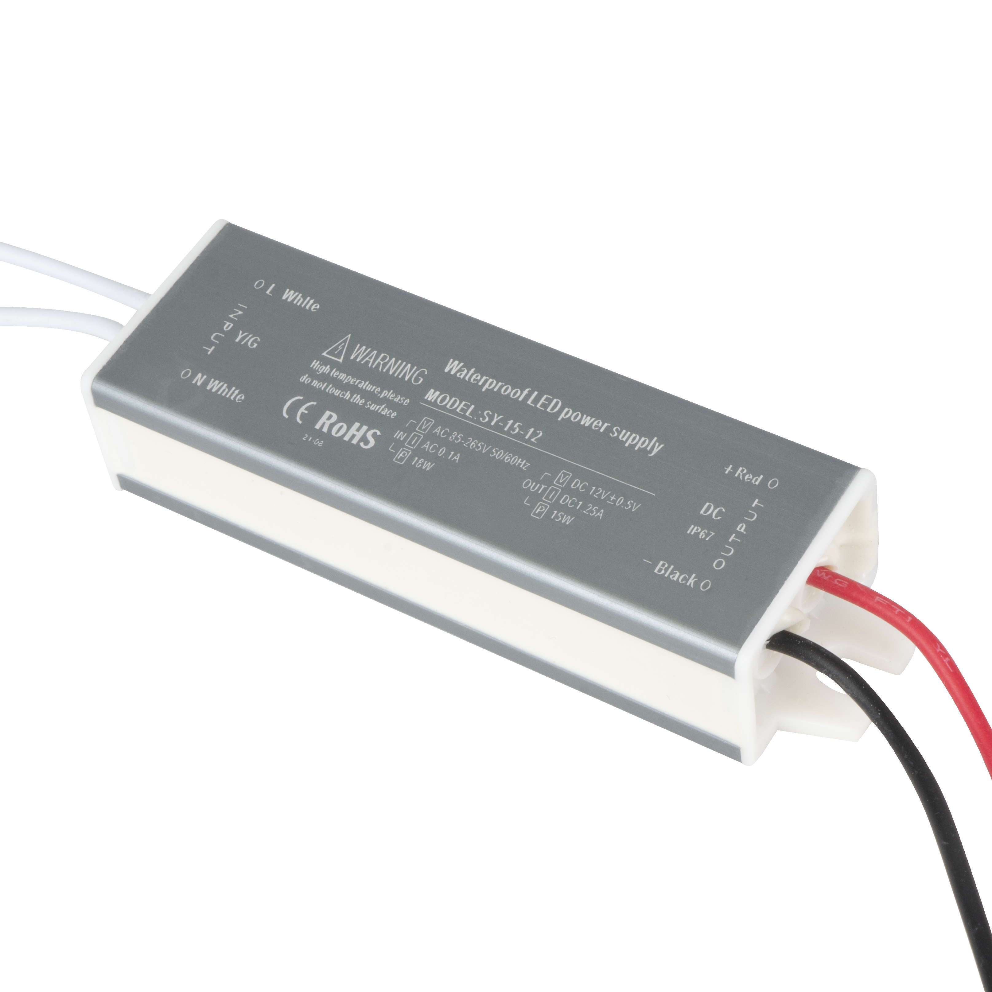 Transformador Estanco 15W 12V IP68 para tiras LED Freya de Fabrilamp. Protección total contra el agua.