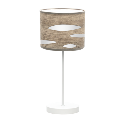 Lámpara Odra fabricada en metal color blanco y textil madera gris