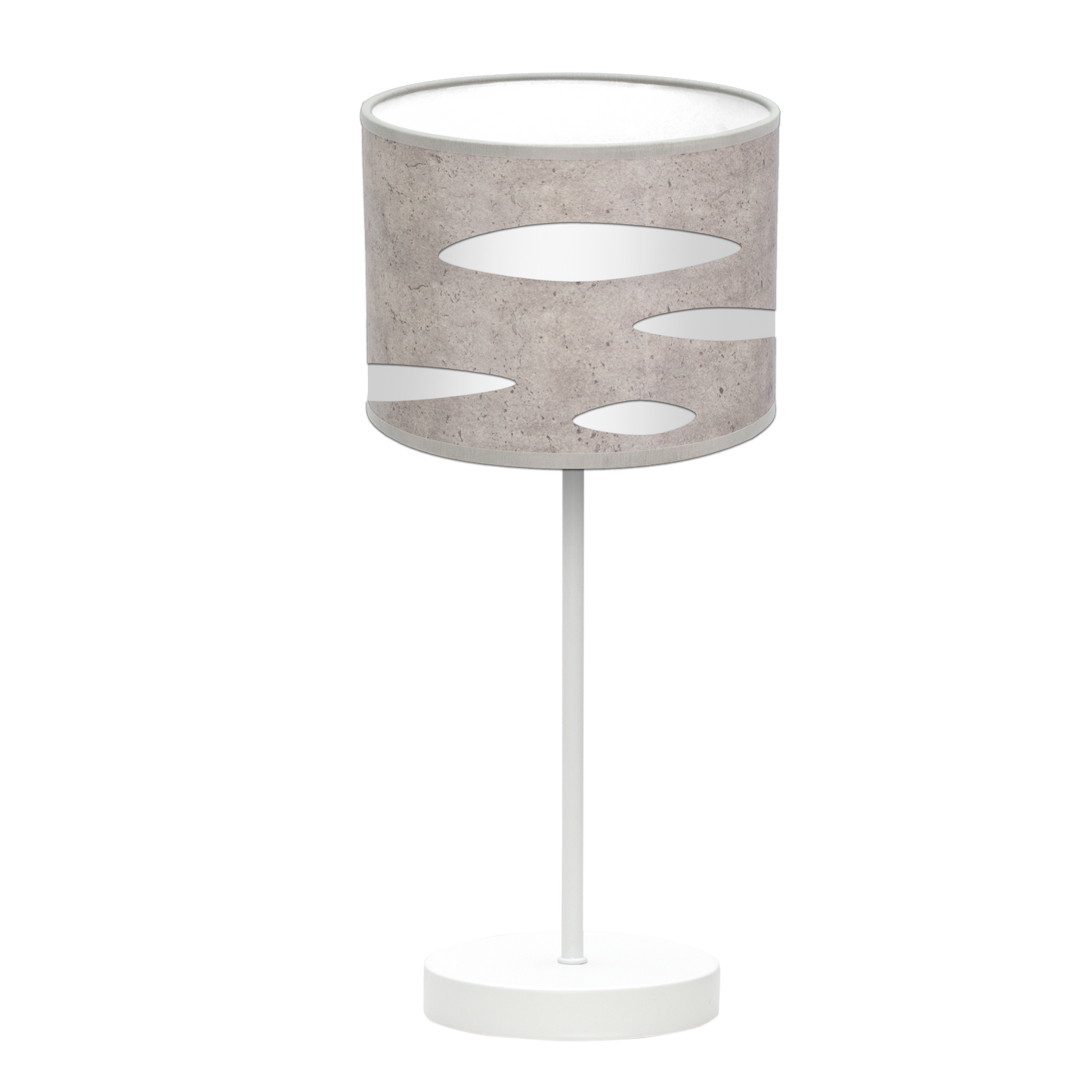 Lámpara Odra fabricada en metal y textil color blanco y cemento gris