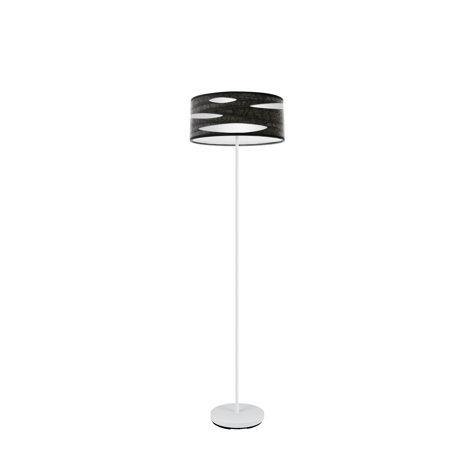 Lámpara Odra fabricada en metal color blanco y textil imitación madera negra