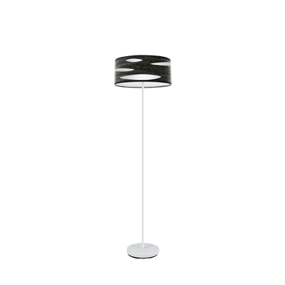 Lámpara Odra fabricada en metal color blanco y textil imitación madera negra