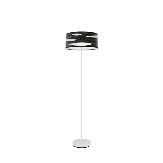 Lámpara Odra fabricada en metal color blanco y textil imitación madera negra