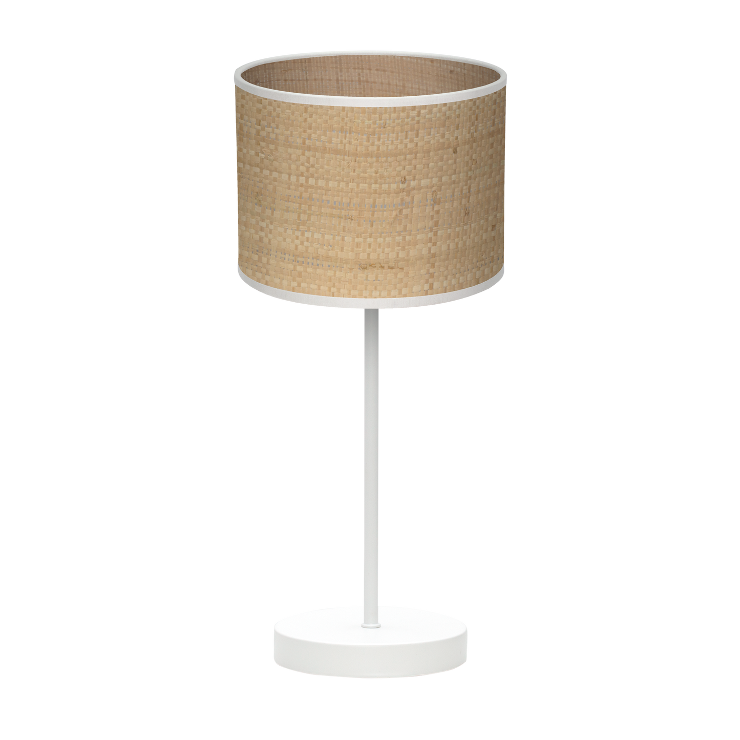 Lámpara Jerte fabricada en metal color blanco con pantalla textil natural