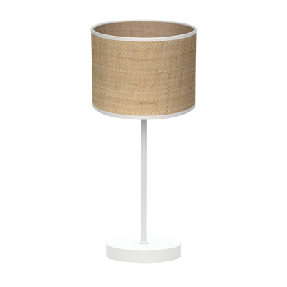Lámpara Jerte fabricada en metal color blanco con pantalla textil natural