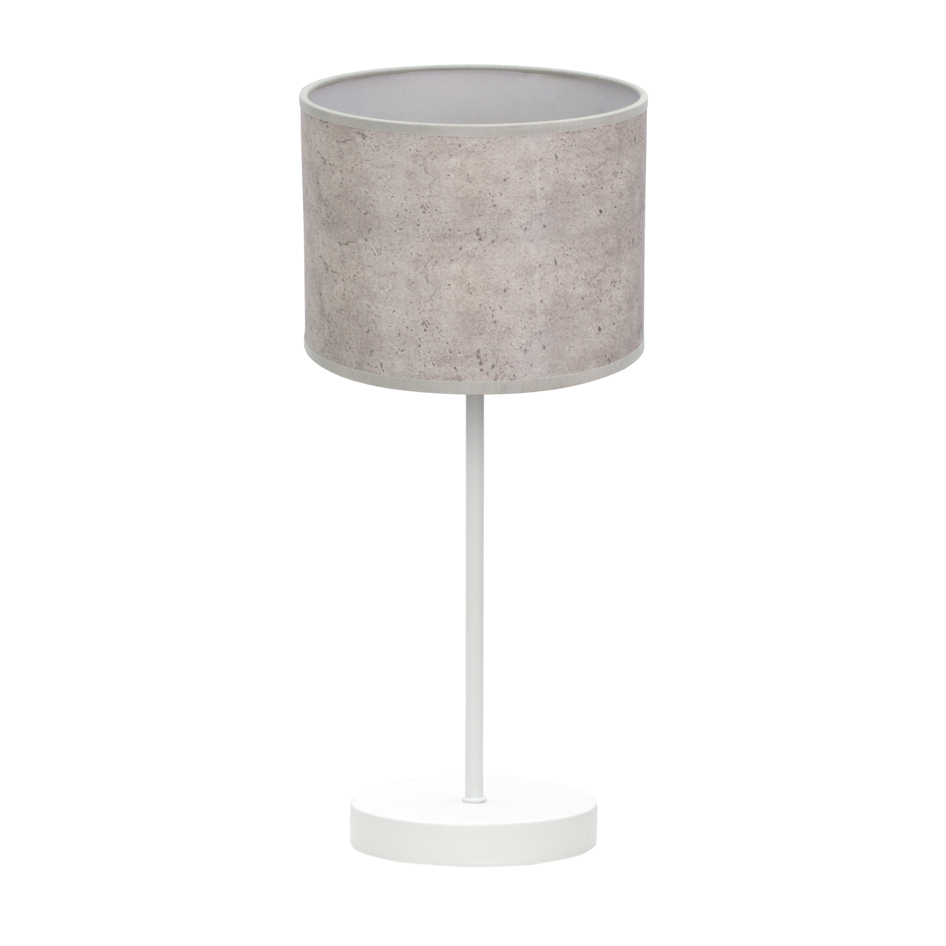 Lámpara Jerte fabricada en metal color blanco y pantalla textil cemento gris