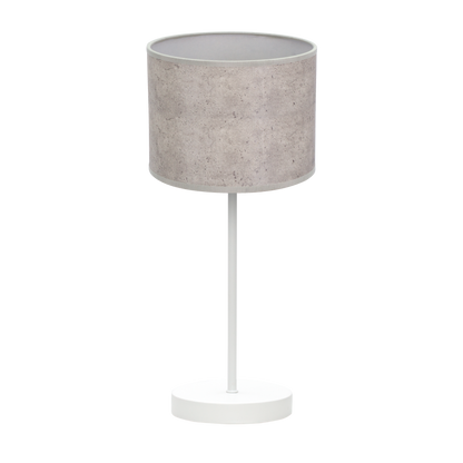 Lámpara Jerte fabricada en metal color blanco y pantalla textil cemento gris