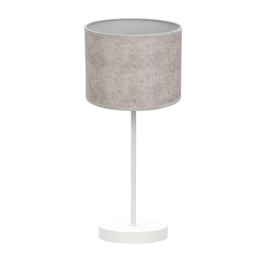 Lámpara Jerte fabricada en metal color blanco y pantalla textil cemento gris
