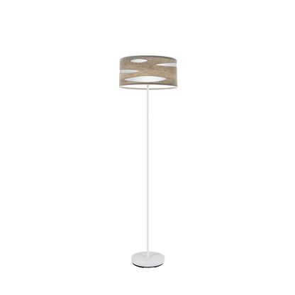 Lámpara de pie Odra fabricada en metal y textil color blanco y madera gris