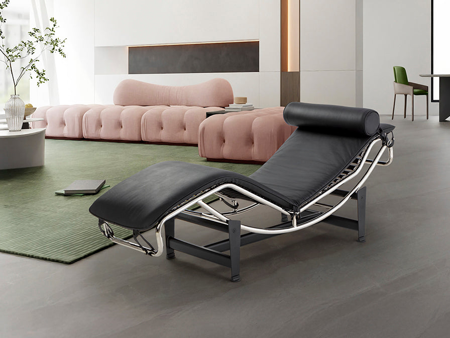 Chaise Longue LECO Tapizada en Piel Negra con Mecanismo Basculante - SCHULLER - 458467 - Vista 1