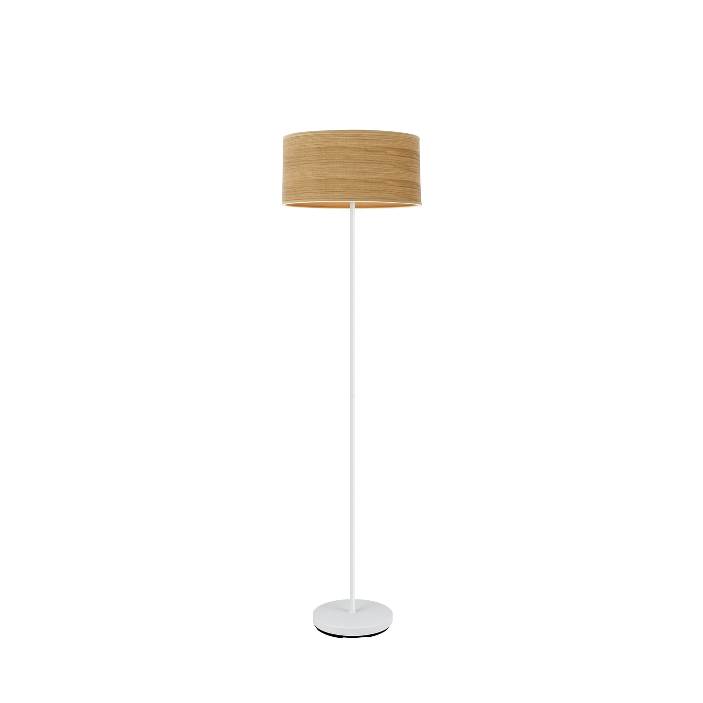 Lámpara de pie Jerte fabricada en metal color blanco y madera clara, ideal para interiores