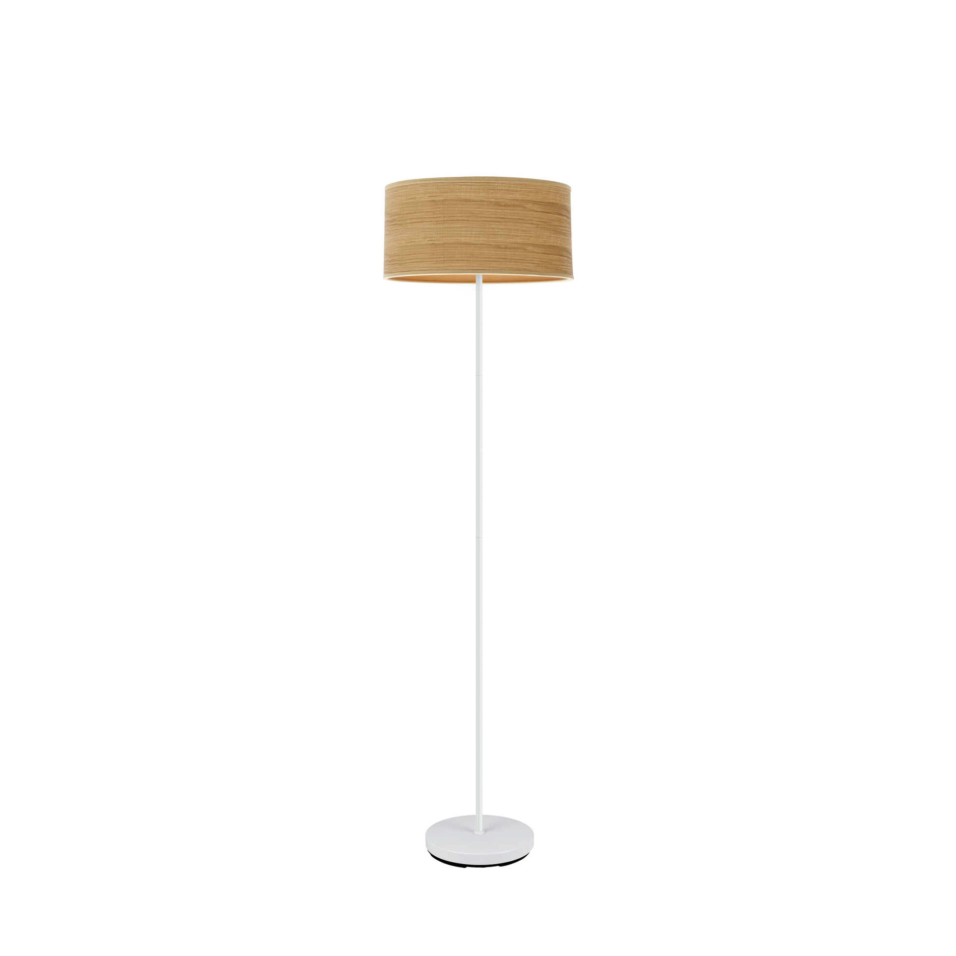 Lámpara de pie Jerte fabricada en metal color blanco y madera clara, ideal para interiores
