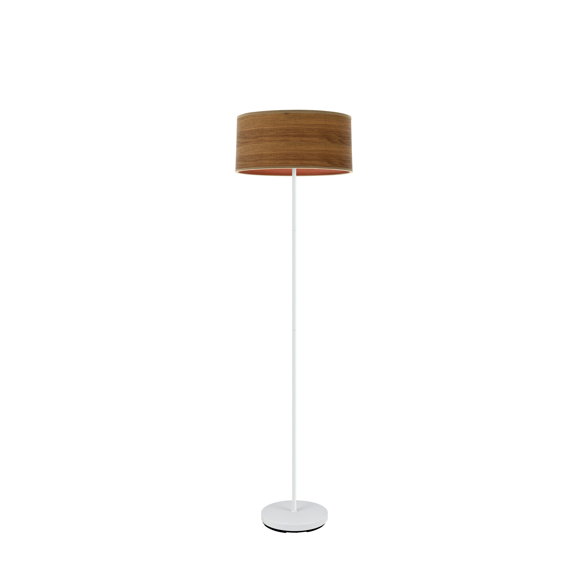 Pie de salón Jerte de Fabrilamp en color blanco y madera oscura, ideal para la decoración de salones y dormitorios.