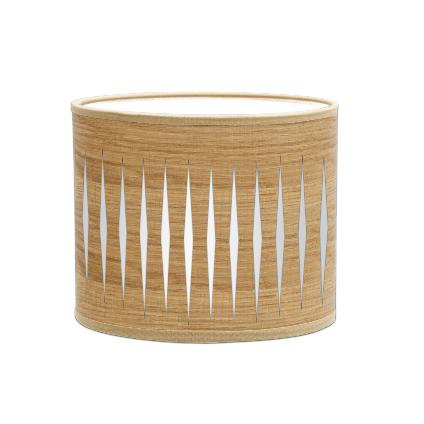 Lámpara Piron fabricada en metal color blanco y textil madera clara, ideal para interiores