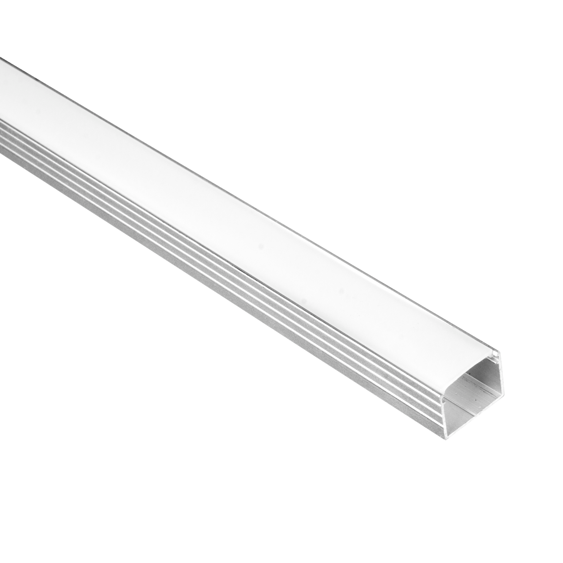 Canaleta recta de aluminio para cinta LED de 2 metros con 4 tapas incluidas. Ideal para iluminación interior y exterior.