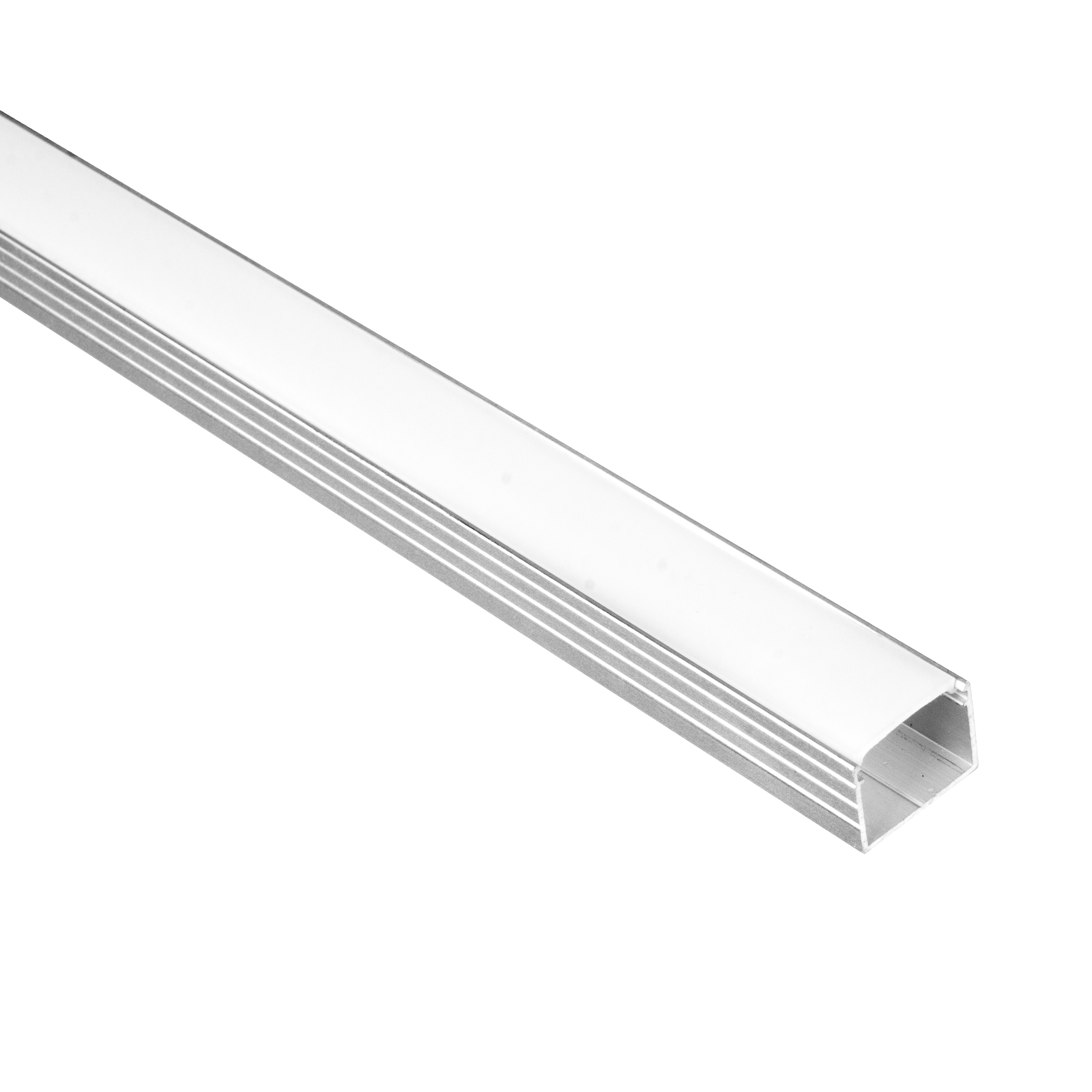 Canaleta recta de aluminio para cinta LED de 2 metros con 4 tapas incluidas. Ideal para iluminación interior y exterior.