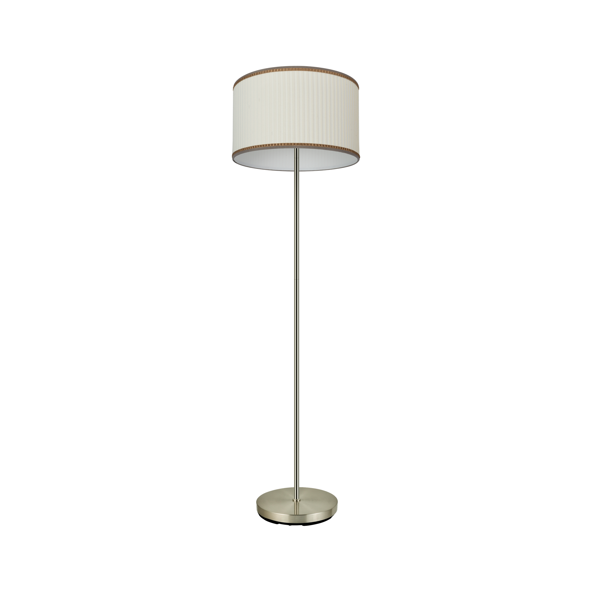 Lámpara de pie Soprano fabricada en metal color cuero con pantalla textil beige