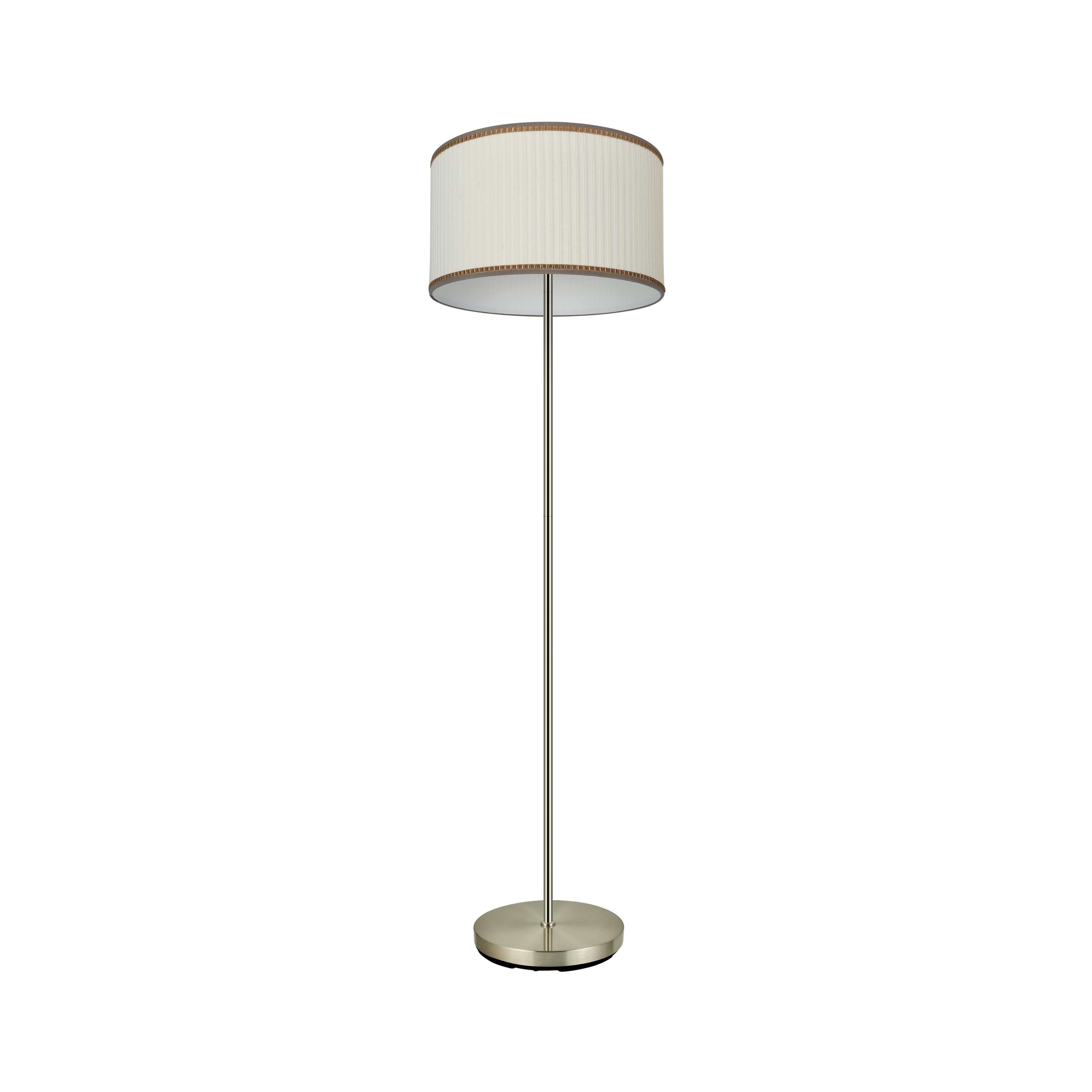 Lámpara de pie Soprano fabricada en metal color cuero con pantalla textil beige