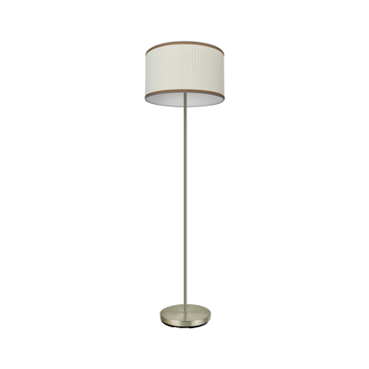 Lámpara de pie Soprano fabricada en metal color cuero con pantalla textil beige