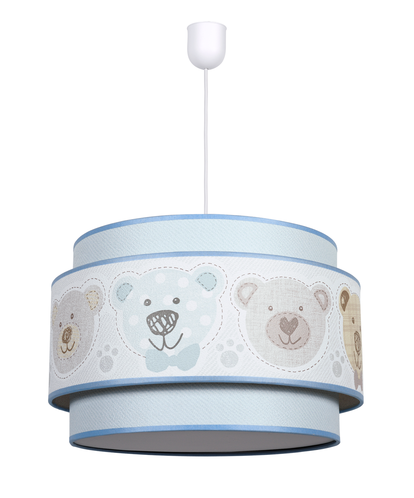 Colgante Panda Celeste para habitación infantil, diseño Fabrilamp, disponible en luzguru.com