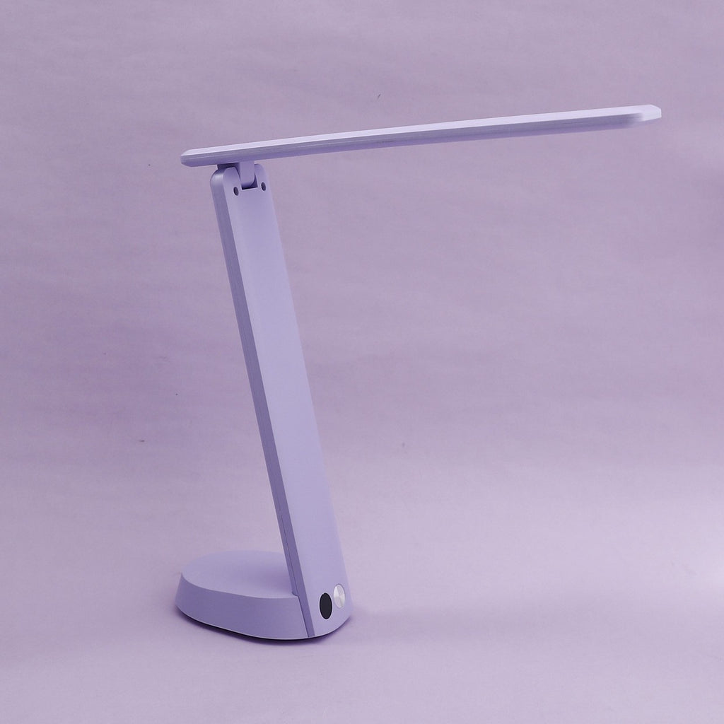 Vista lateral plegada del flexo linterna LED Blum Lila en acrílico lila