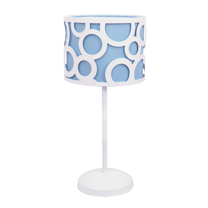 Lámpara Orlando fabricada en metal color azul y textil blanco, ideal para luz suave en interiores