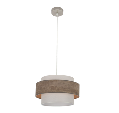 Lámpara Myriam fabricada en Metal color Níquel y pantalla Textil color Madera Gris