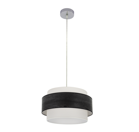 Lámpara Myriam fabricada en metal color cromo y pantalla madera negra