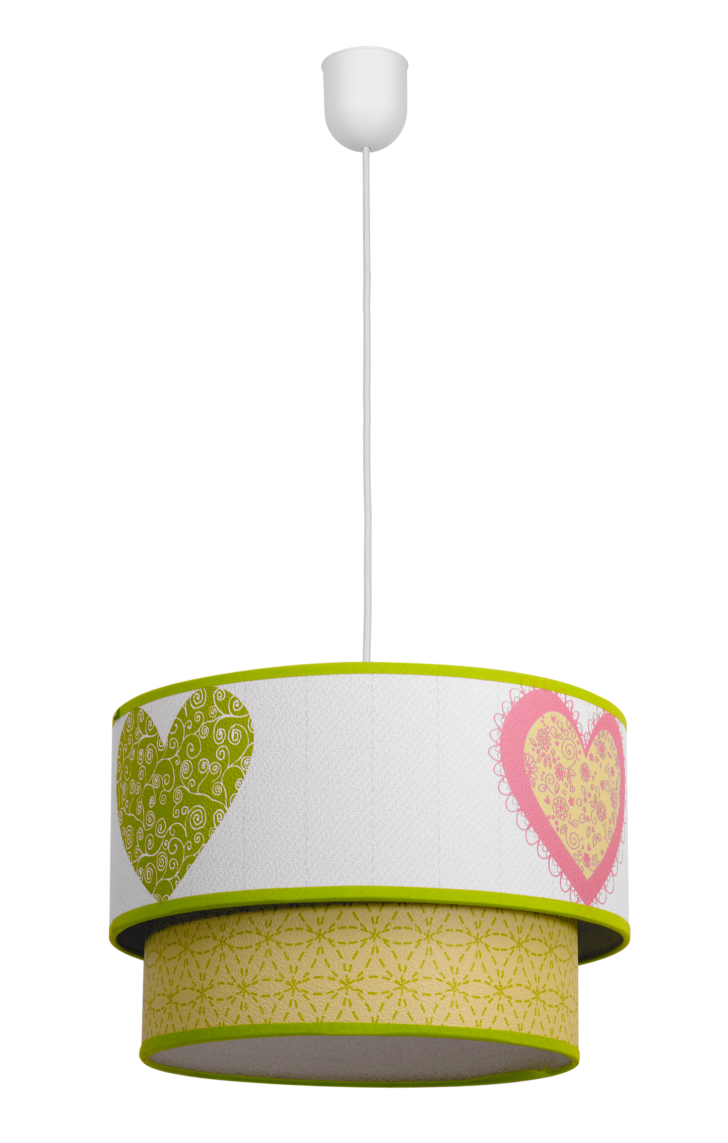 Lámpara colgante corazones fabricada en textil color verde