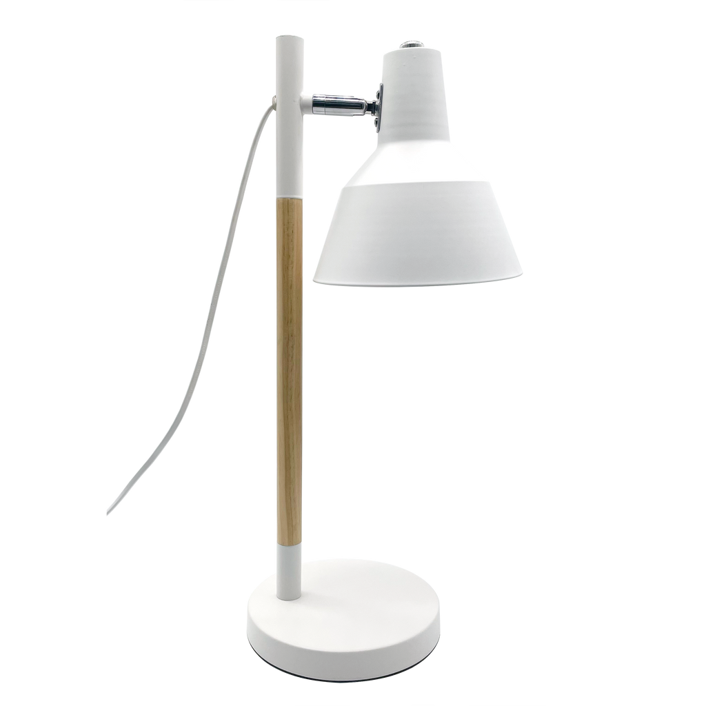 Flexo Basil Blanco/Haya Fabrilamp, vista frontal, diseño moderno y articulable.