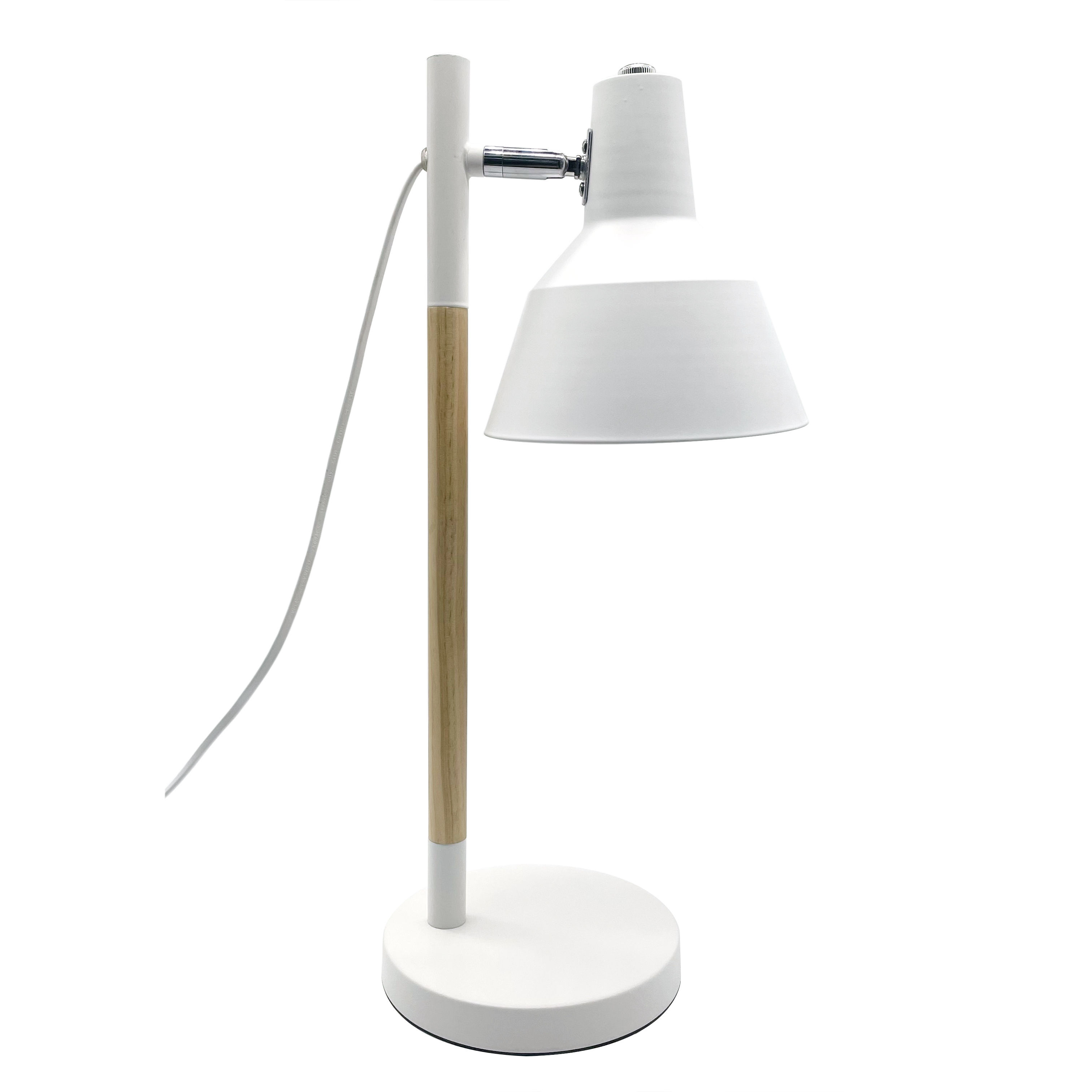 Flexo Basil Blanco/Haya Fabrilamp, vista frontal, diseño moderno y articulable.